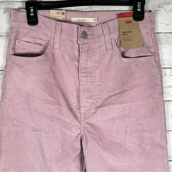 Levi's Ribcage Pink Bellbottom Flare Boot Wide Leg Corduroy Pants 29x32 NWT $80 - Picture 4 of 8